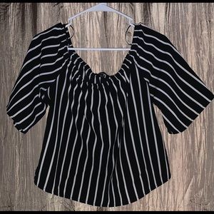Cute off shoulder black & white striped blouse